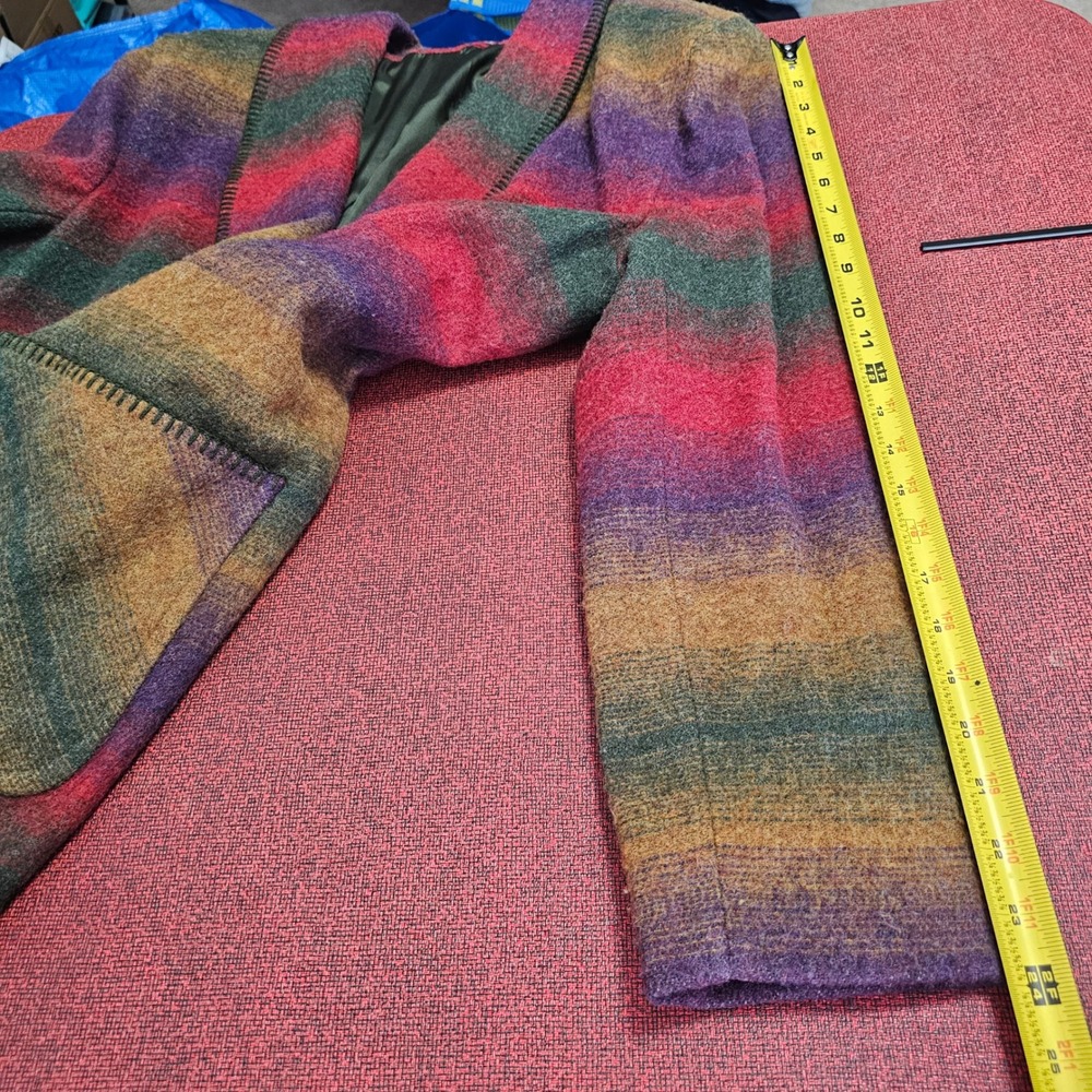 Vintage 90s Southwestern Wool Blanket Jacket L Shawl Collar Aztec Boxy Oversized - Picture 9 of 9
